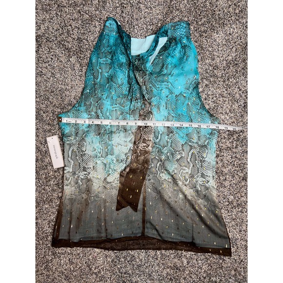 Monograph Pretty Ombre Aqua Brown Gray Bow Back Halter Neck Size 6 - Picture 7 of 7